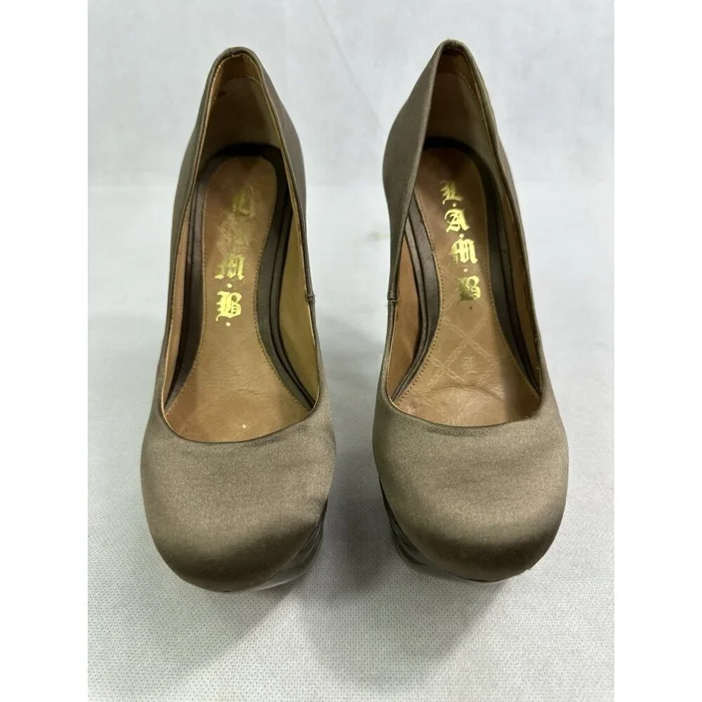 L.A.M.B. Z Project Satin Platform Pumps $299 Womens 6 M Tan Read Vintage
